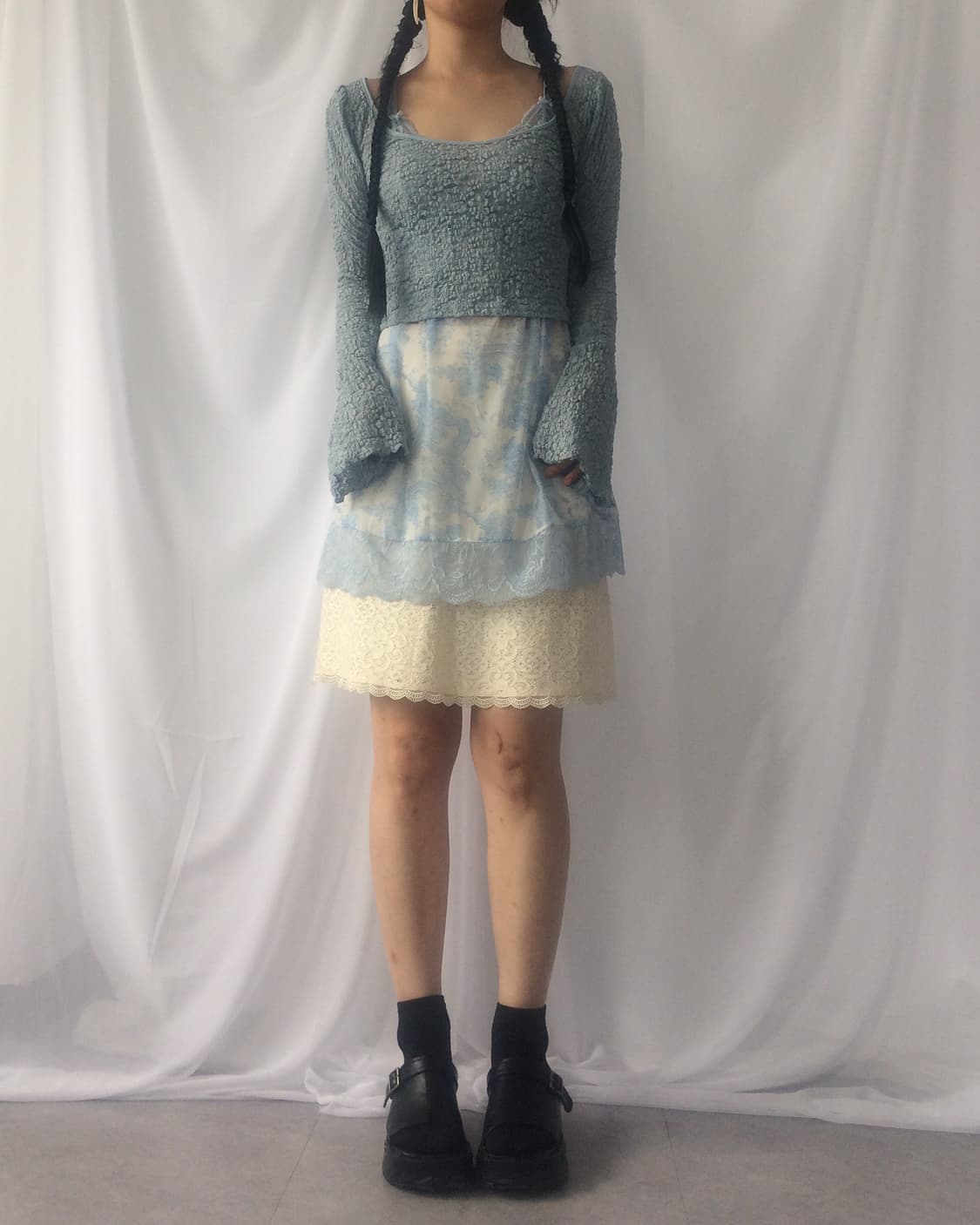 Flower pattern mesh sleeve 상품이미지1