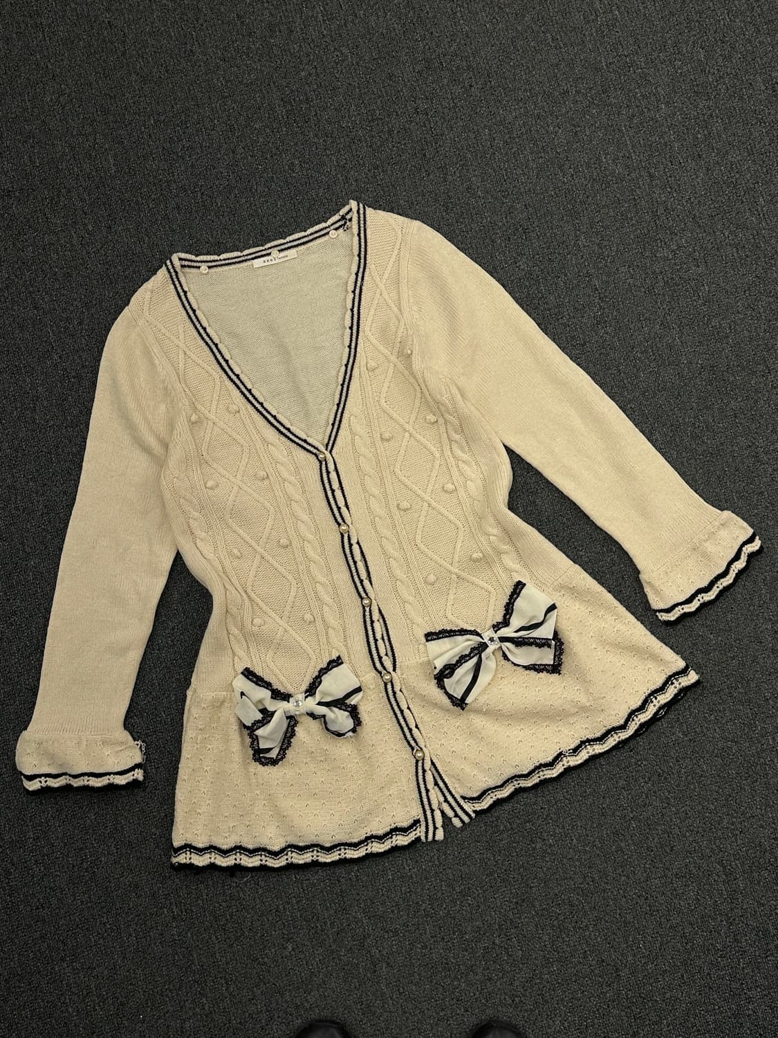 M)Axes femme 빈티지 여성 아이보리 리본 레이스 가디건 상품이미지1