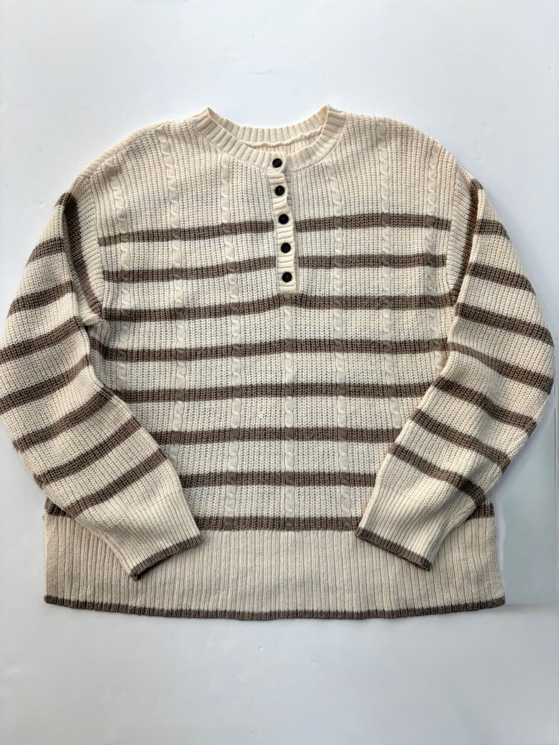 Samansa Mos2 스트라이프 헨리넥 니트 스웨터 상품이미지1