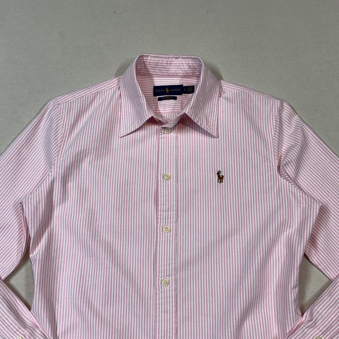 S) 폴로 랄프로렌 핑크&화이트 스트라이프 옥스포드 셔츠 상품이미지3