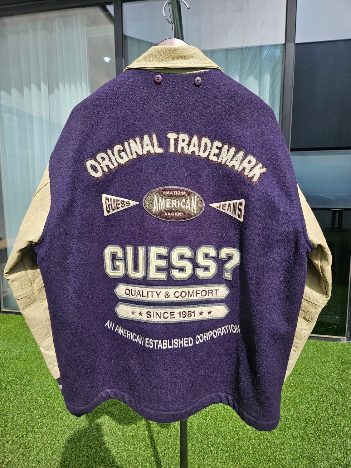 게스 USA 빈티지 울 레더 바시티 자켓 상품이미지5