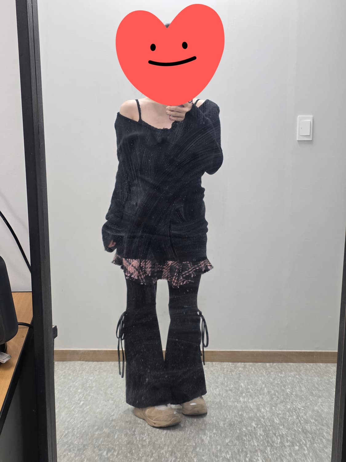 빈티지) 블랙x핑크 양지뢰계 캐캐체깔 로맨틱 트위드갸루 캉캉 체크 스커트 상품이미지4