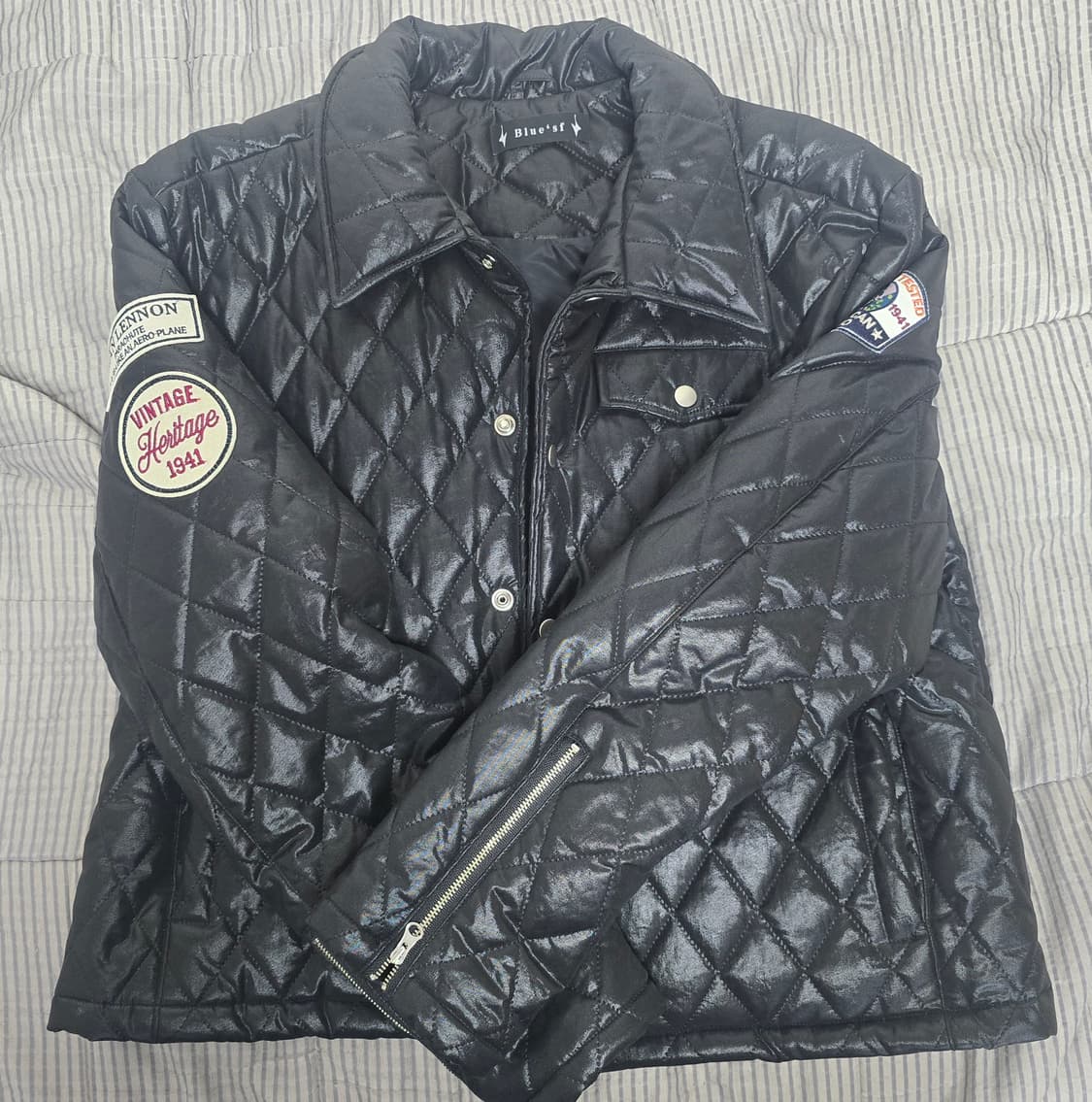 블루썬플라워 퀼팅 라이더 자켓 상품이미지1