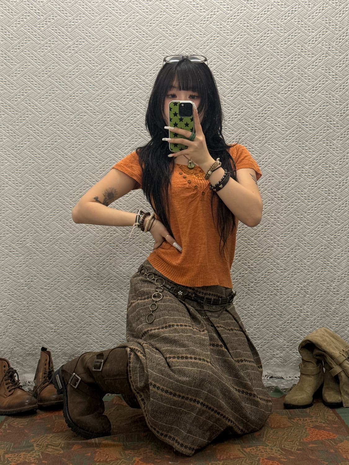 빈티지 보헤미안 에스닉 패턴 핀턱 플리츠 롱스커트 K0055 상품이미지2