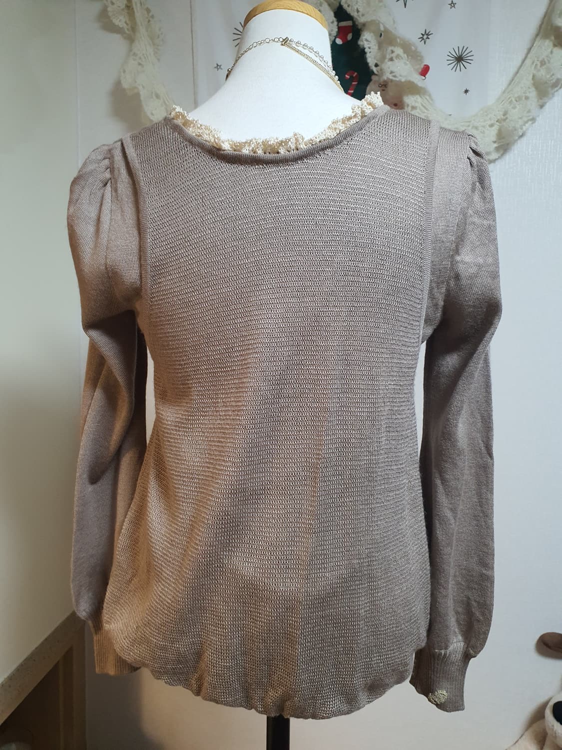 [모리걸] 레이스 장식 여성 니트 긴팔 티셔츠 상품이미지5