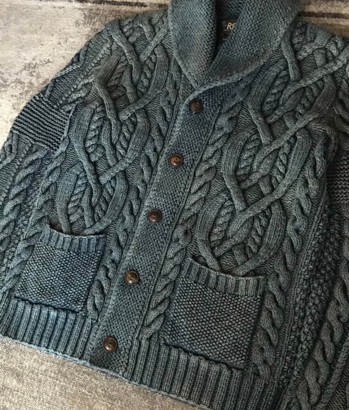RRL 더블알엘 아란 핸드 니트 케이블 숄카라 숄칼라 가디건 스웨터 M 상품이미지7
