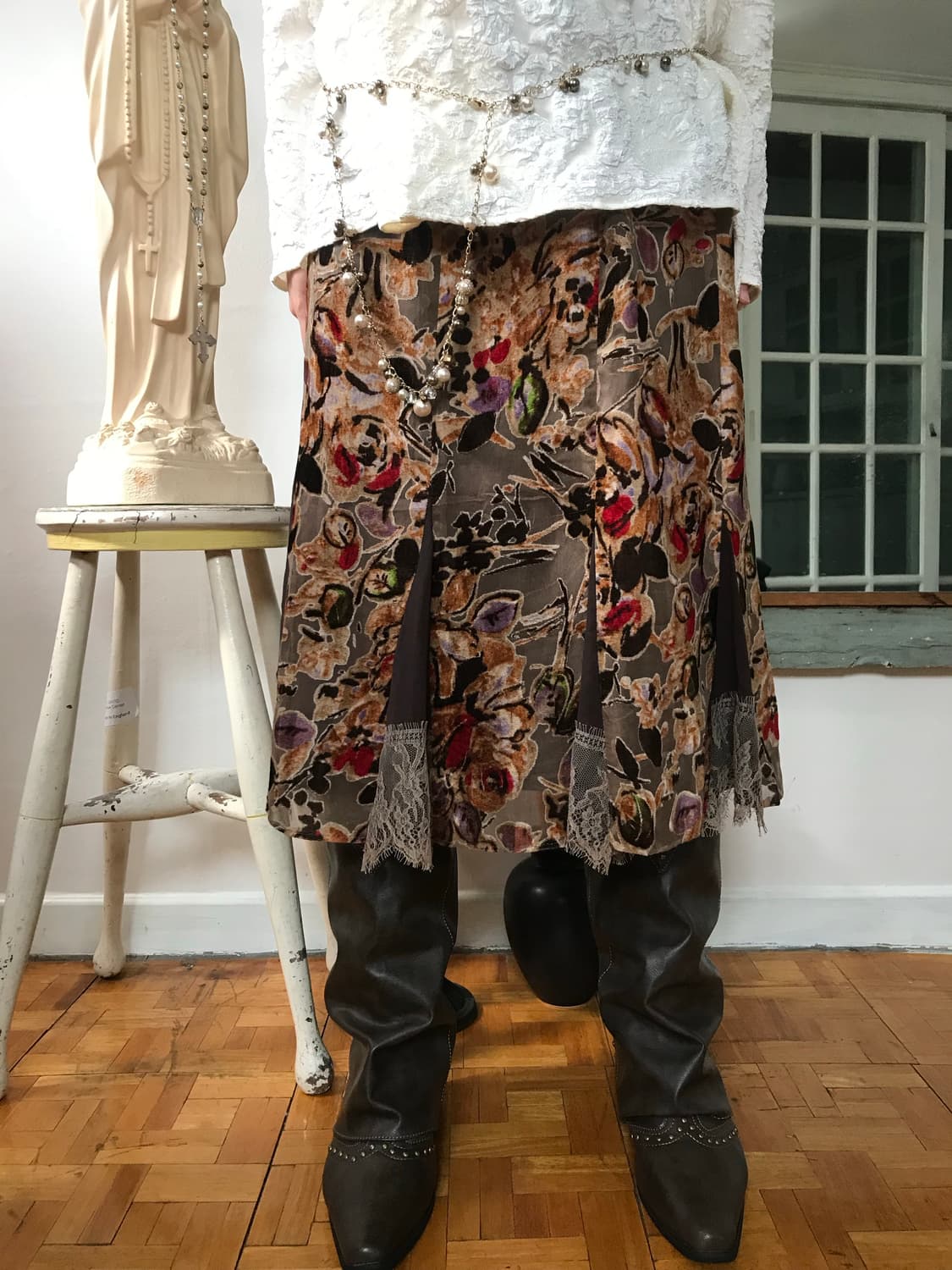 vintage velvet pattern lace skirt  상품이미지1
