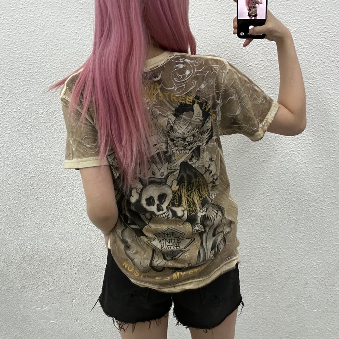 00s 재팬 이레즈미 프린팅 브라운 펑크 반팔 M 상품이미지2
