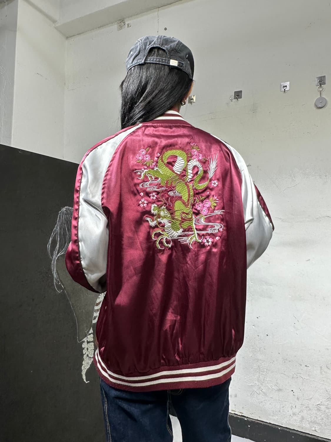 Jpn 일본빈티지 오리엔탈 버건디 용 스카잔 자켓 상품이미지6