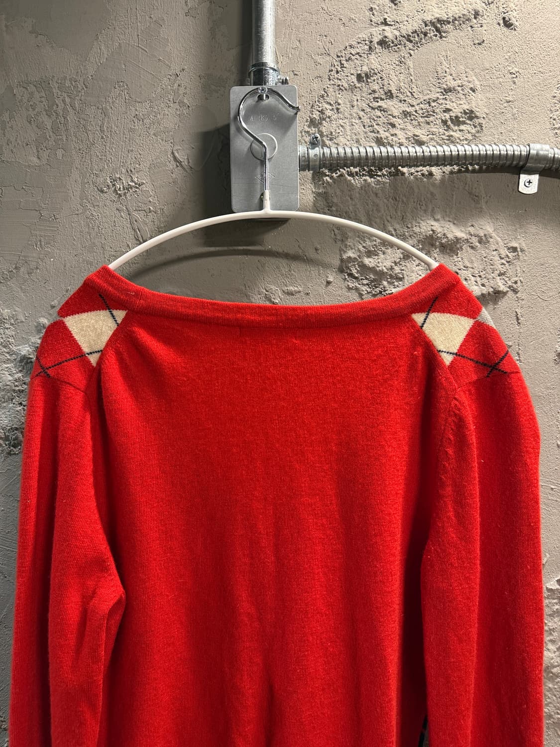 라코스테 아가일 패턴 울 가디건 레드  상품이미지2