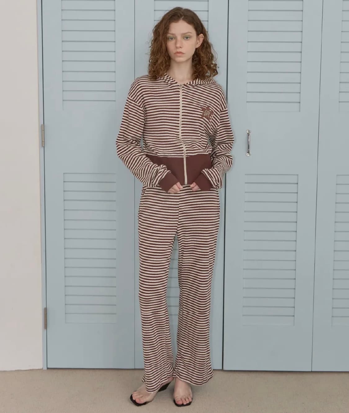 [레터리X젤라비]스트라이프 후드 집업 팬츠 셋업 상품이미지1