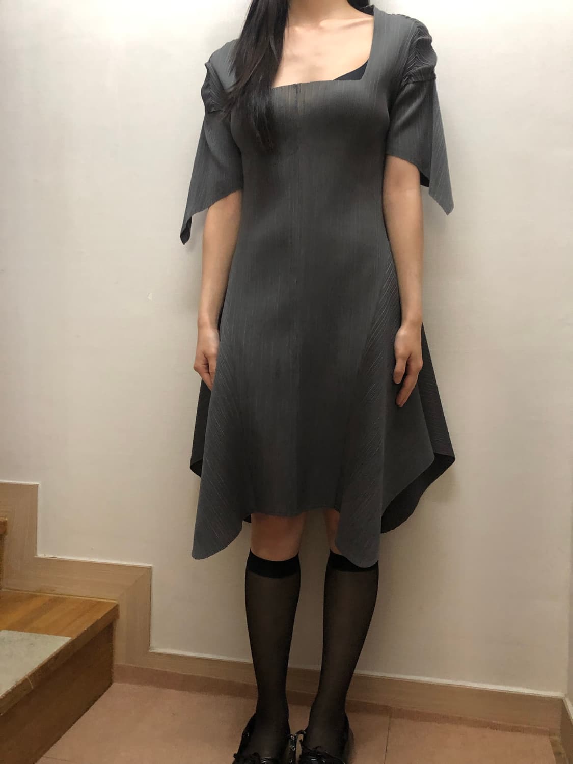 빈티지 그레이 플리츠 원피스 상품이미지4