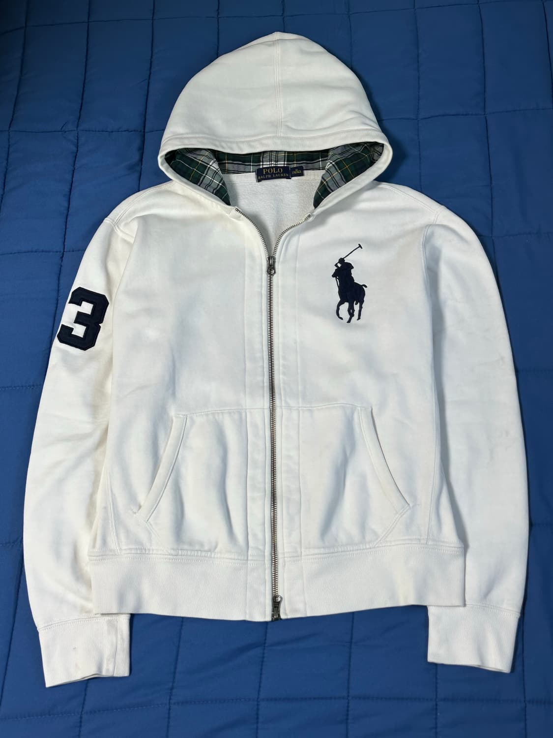 폴로 랄프로렌 빅포니 체크 후드집업 화이트 상품이미지1