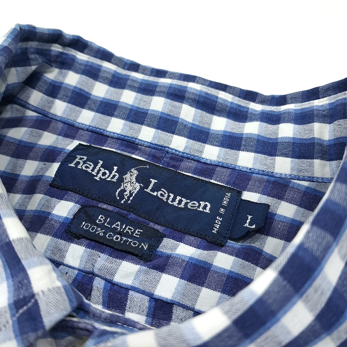CL806 L 폴로 90s 인도판 스몰체크 로얄네이비 셔츠 남방 상품이미지3