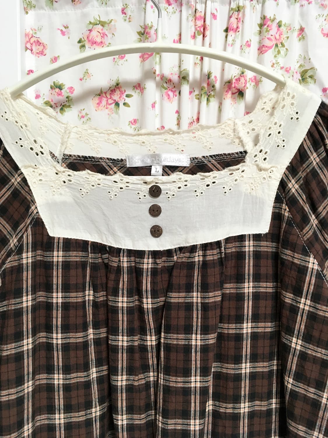 빈티지 브라운 체크 블라우스 상품이미지2