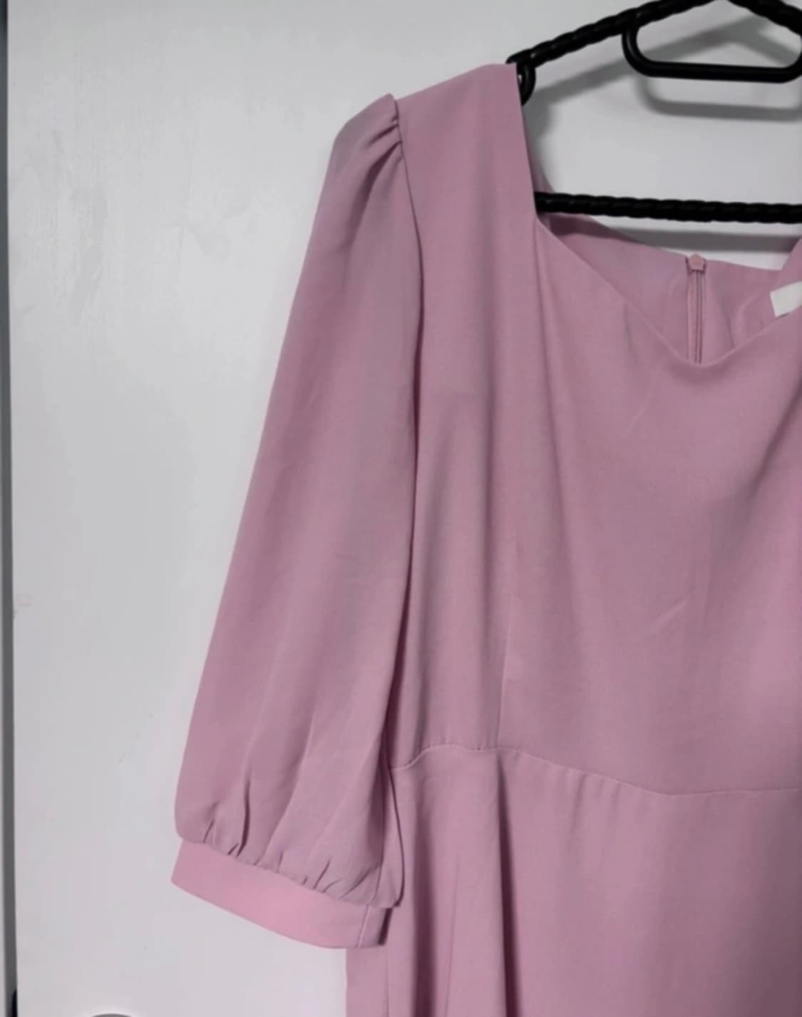 에이블리 데일리 스퀘어넥 샤랄라 러플 리본 숄더 핑크 버프 원피스 상품이미지2