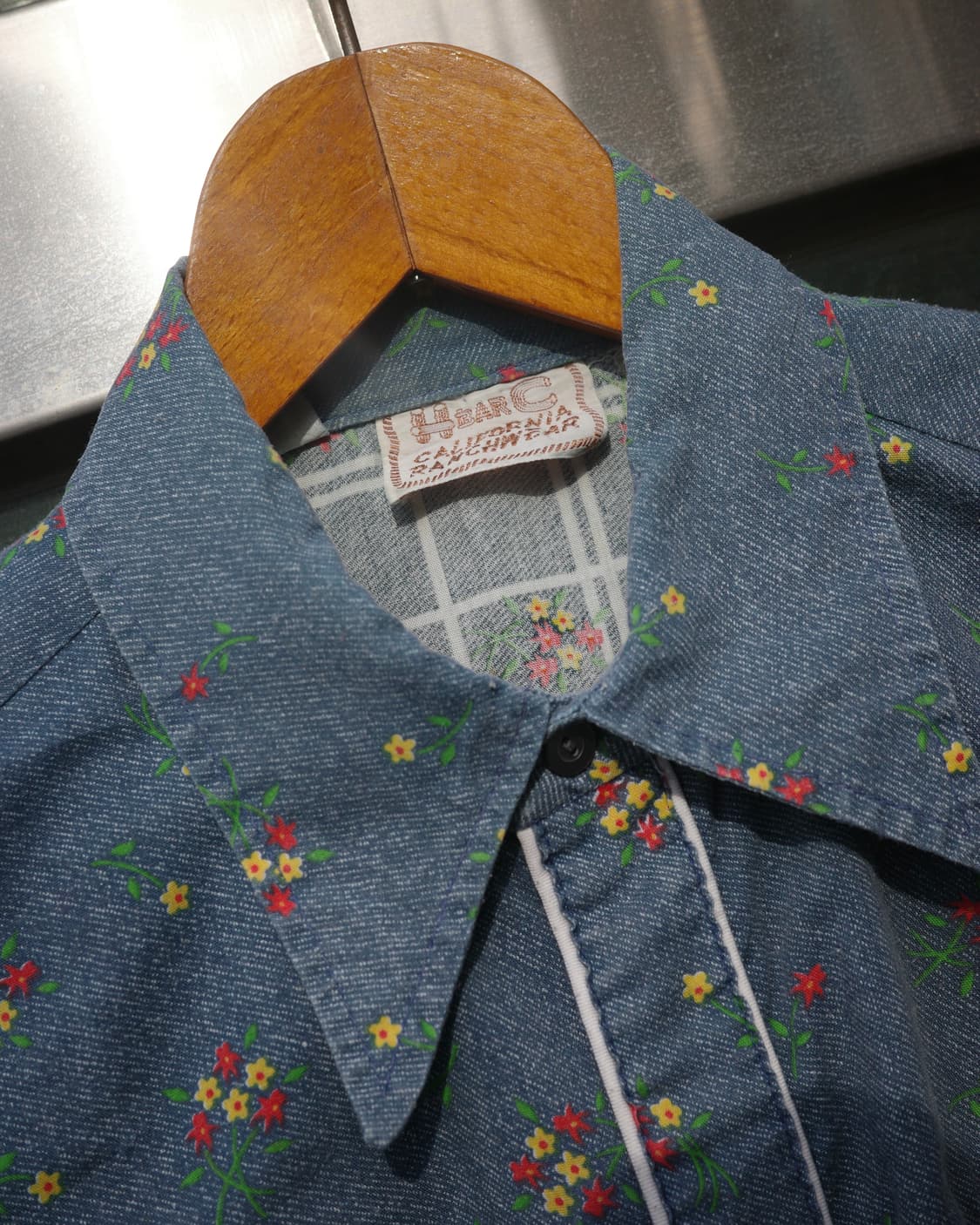 70‘s H ba C 플라워 에스넥 체크 웨스턴 셔츠 상품이미지3