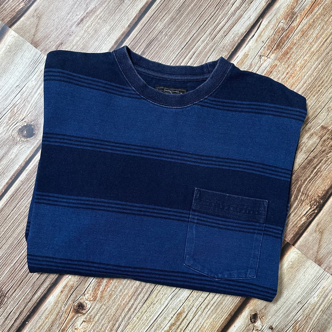 BEAMS+ 빔즈플러스 스트라이프 롱슬리브 티셔츠 인디고 색상 L사이즈 상품이미지5