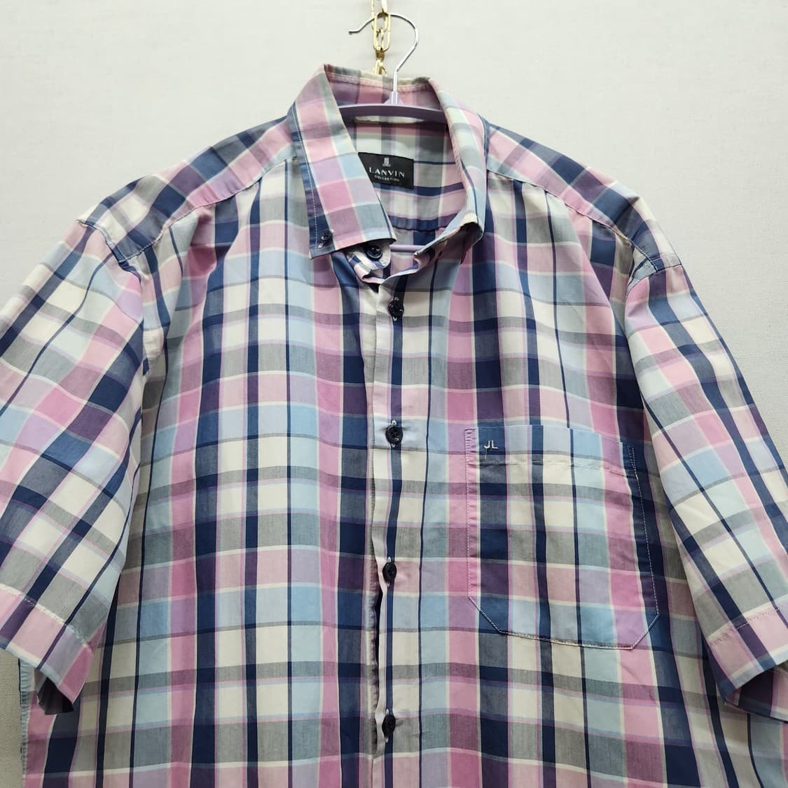 랑방 원포켓 로고자수 체크 반팔셔츠 105(L~XL) 상품이미지2