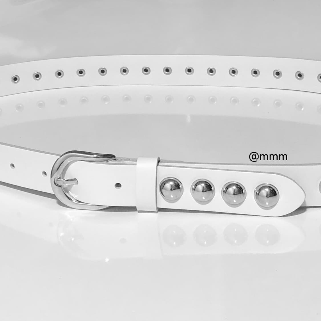 [Unisex] 빅볼 스터드 리얼가죽 벨트 화이트 상품이미지2