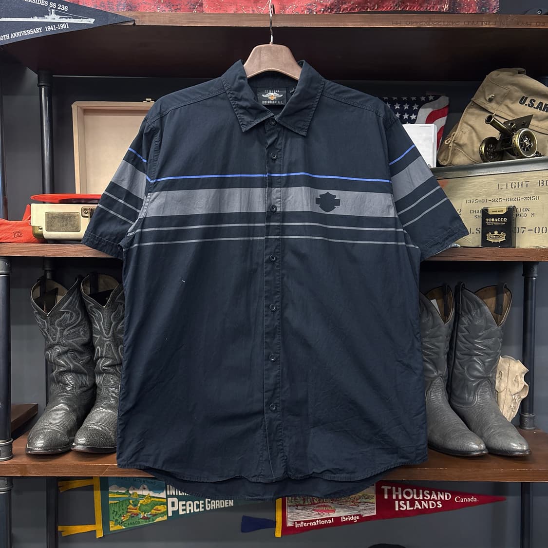 할리데이비슨 실루엣 쉴드로고 라이닝 패턴 워크셔츠 N1068 상품이미지1