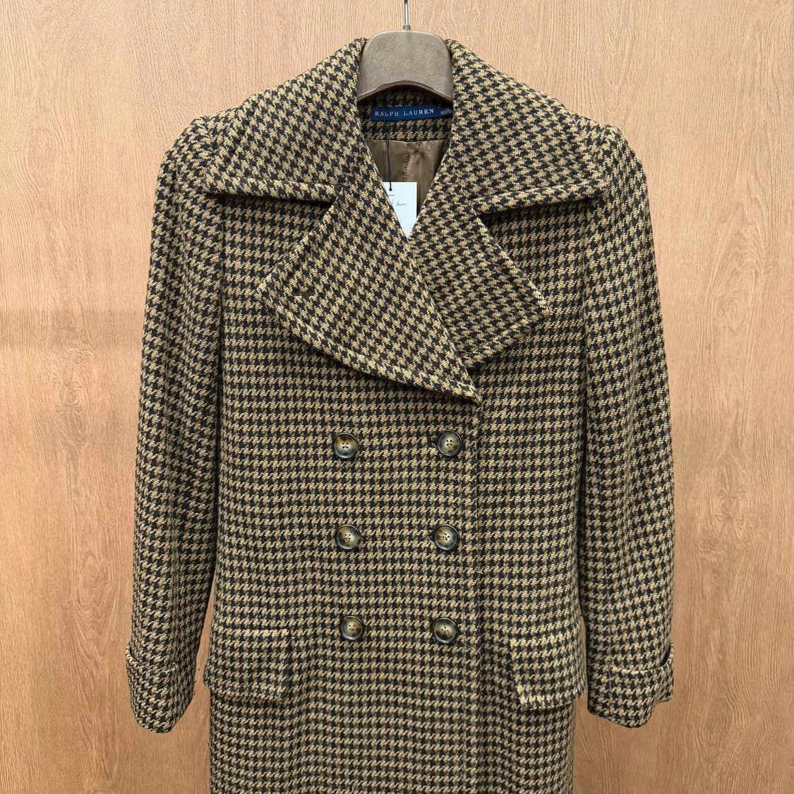 랄프로렌 더블 브레스티드 롱 코트 클래식 하운드투스 패턴 디테일 브라운 상품이미지4