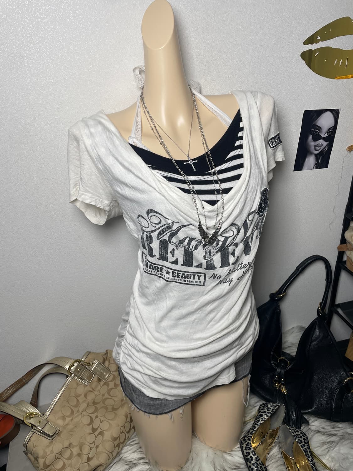 날개 갸루 y2k 스트라이프 탑 상품이미지2