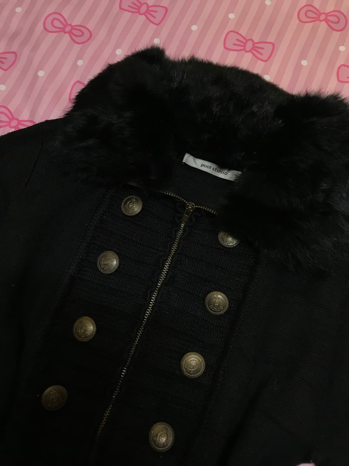 블랙 퍼 투버튼 니트집업 y2k 오네갸루 상품이미지2