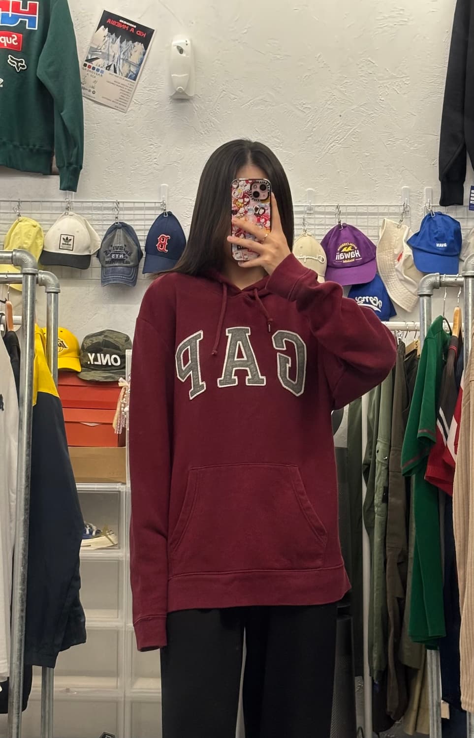 Gap 갭 로고 버건디 후드티 L 상품이미지1