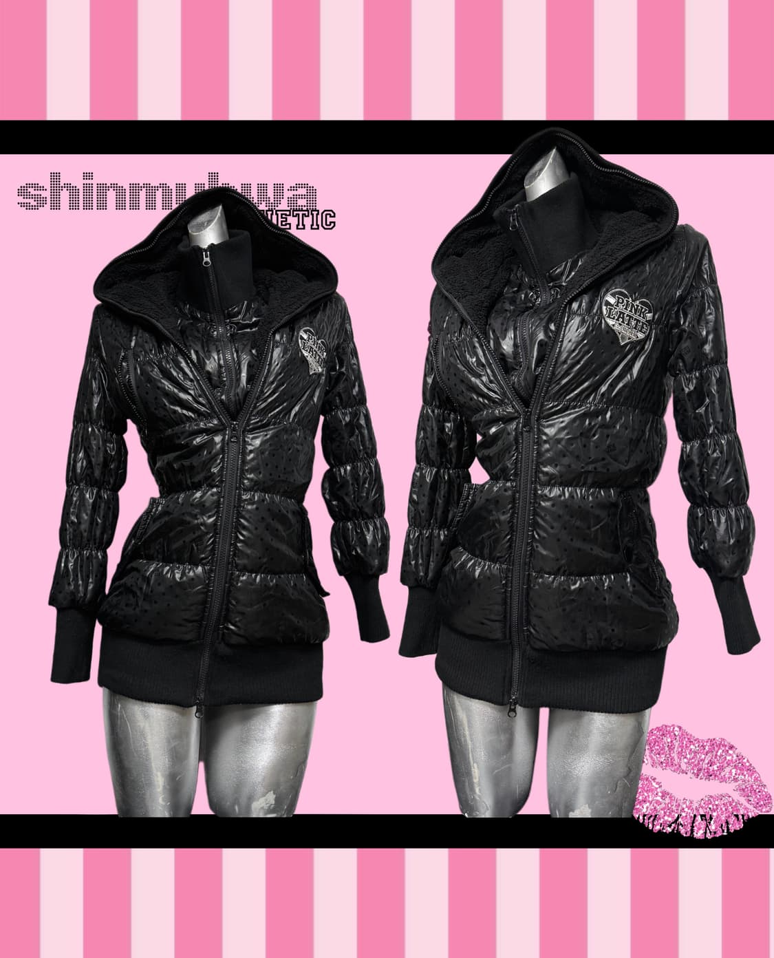 갸루 블랙 유니언잭 도트 패딩 상품이미지2