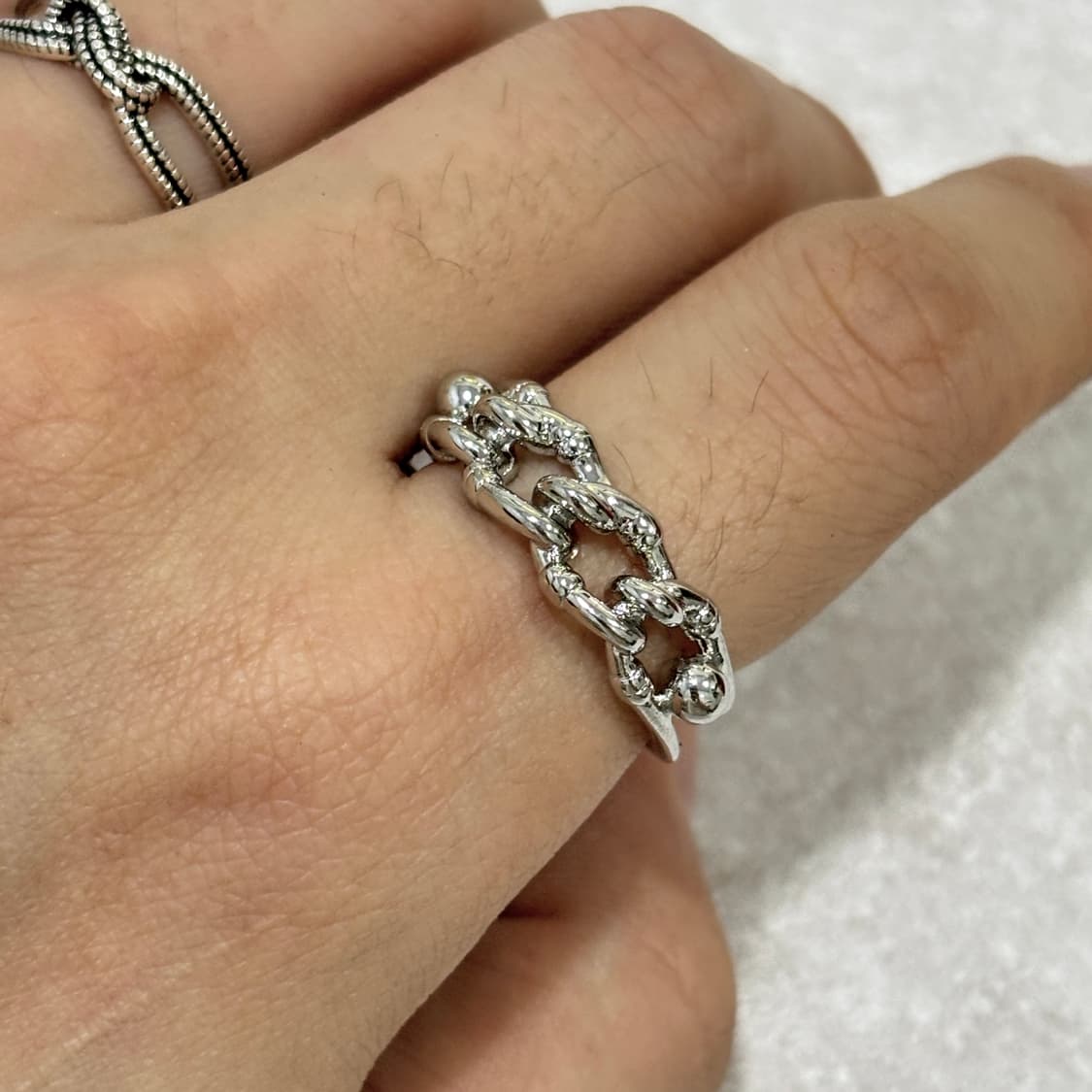 Oribell 볼드 체인 링크 925 스털링 실버 미니멀 오픈링 반지 상품이미지1