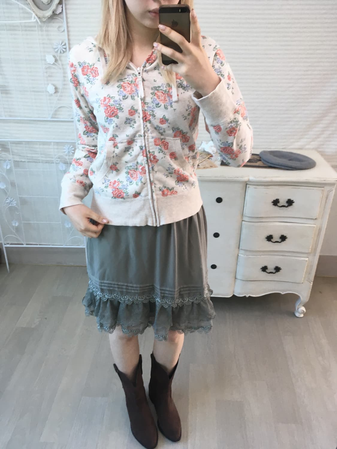 jpn vintage 플로럴 패턴 후드 집업 상품이미지3