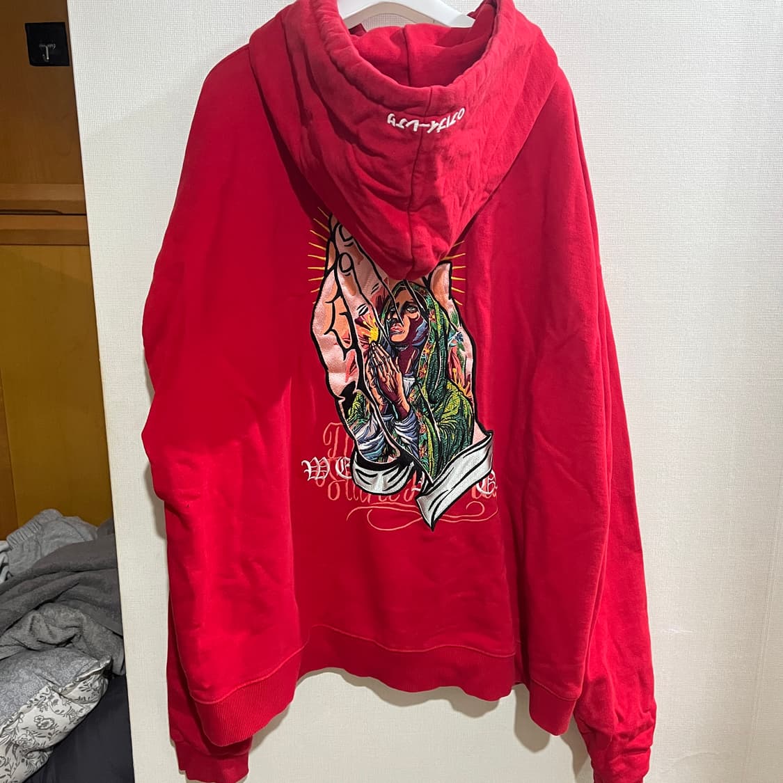 (오버핏 L) 윅스눕 마리아 후드 티셔츠 레드 상품이미지2