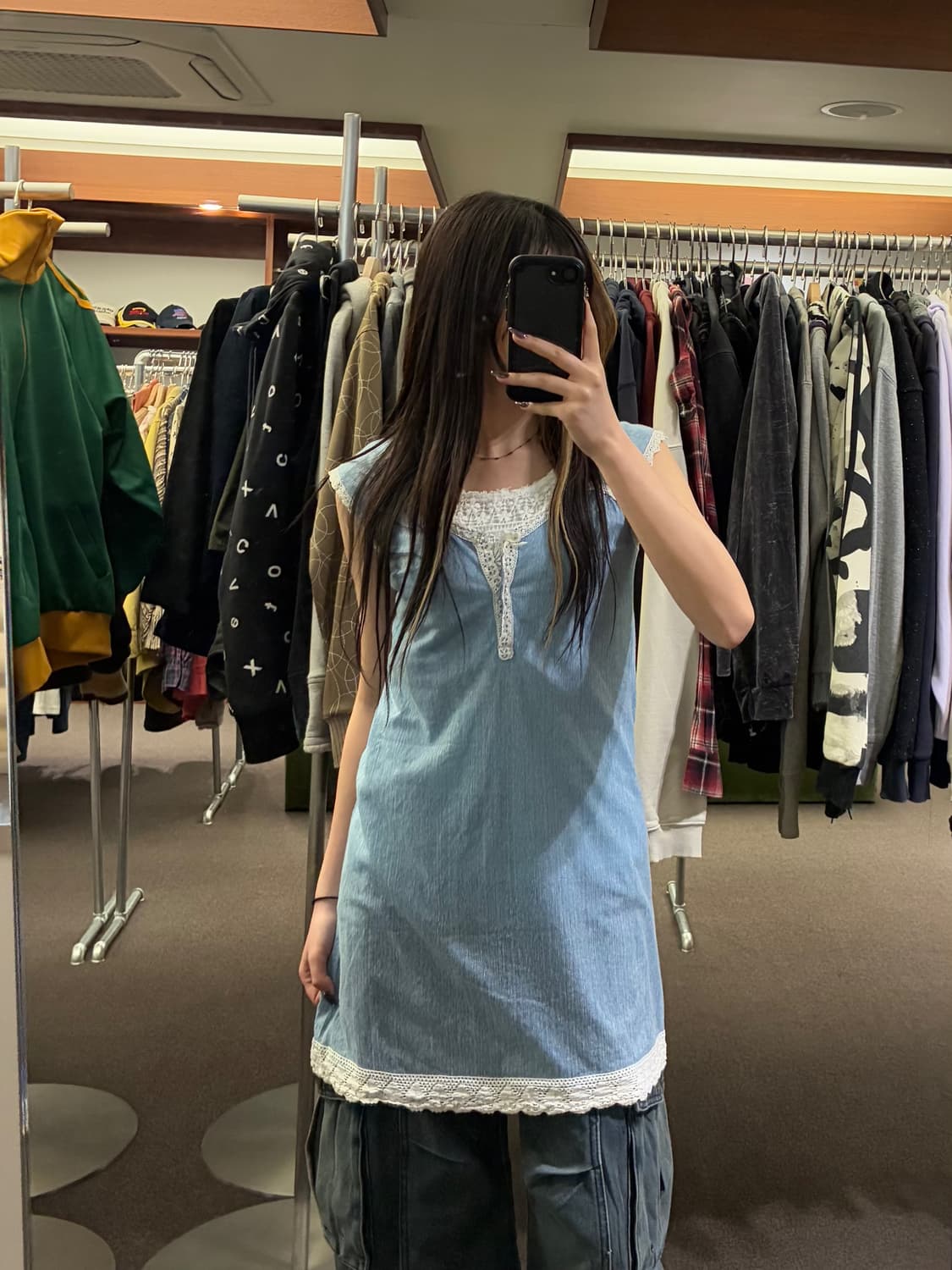 M)Japanese vintage 스카이 블루/화이트 레이스 나시 원피스 상품이미지1