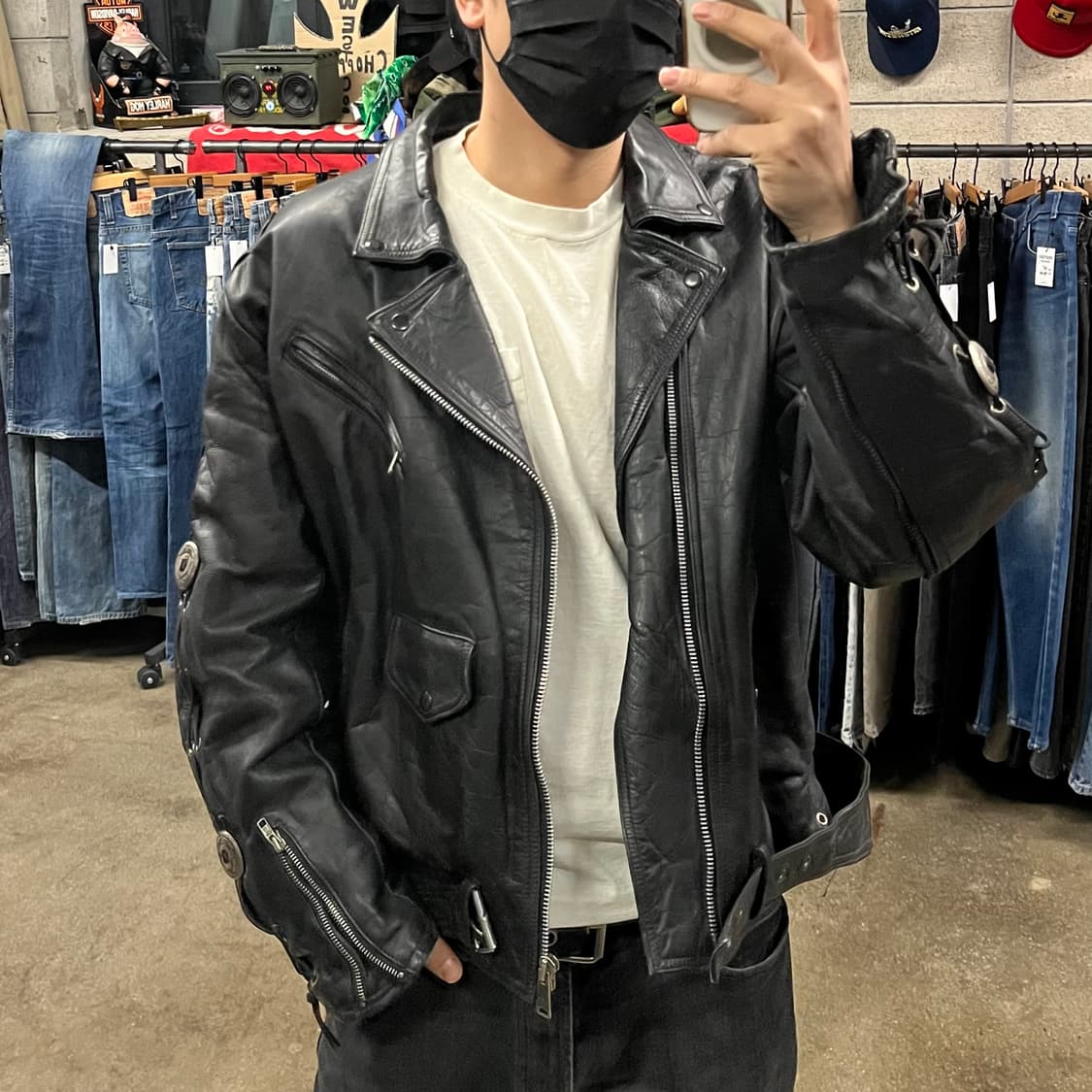 80-90s 빈티지 레이스업 가죽 라이더 자켓 (110) 상품이미지9