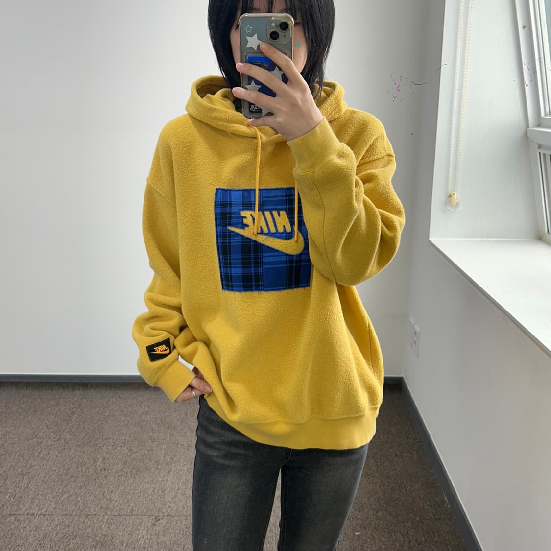 Nike 나이키 체크 로고 옐로우 후리스 후드티 상품이미지1