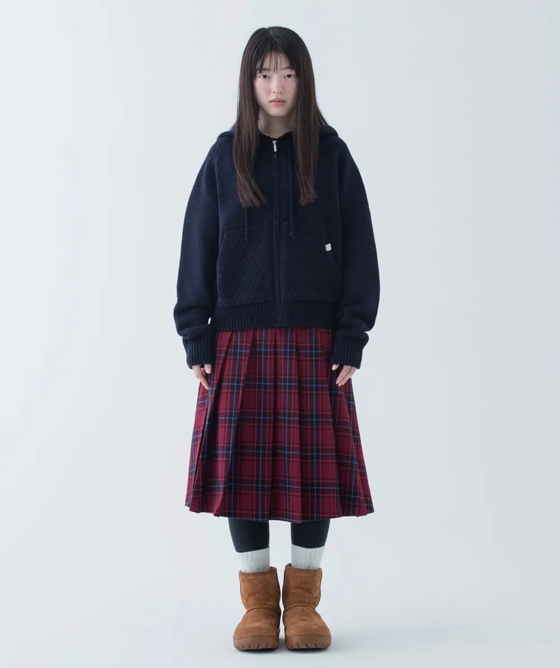 오헤시오 캐이블 니트 후드집업 네이비 상품이미지2