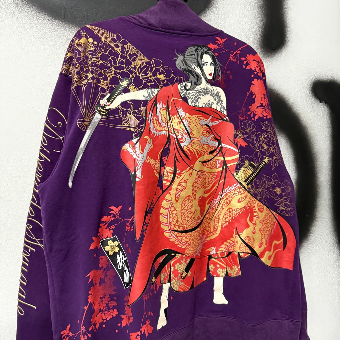 VTG 빈티지 카라쿠리맛 오리엔탈 풀 프린팅 코튼 집업 저지 상품이미지5