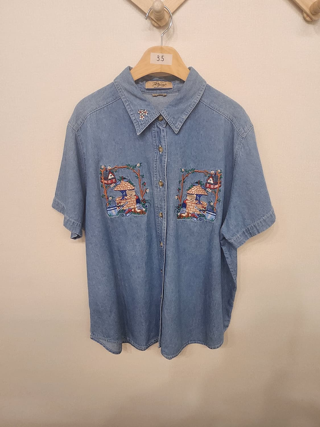 ((미국 빈티지))곰돌이🐻자수 데님 반팔 청남방 상품이미지1