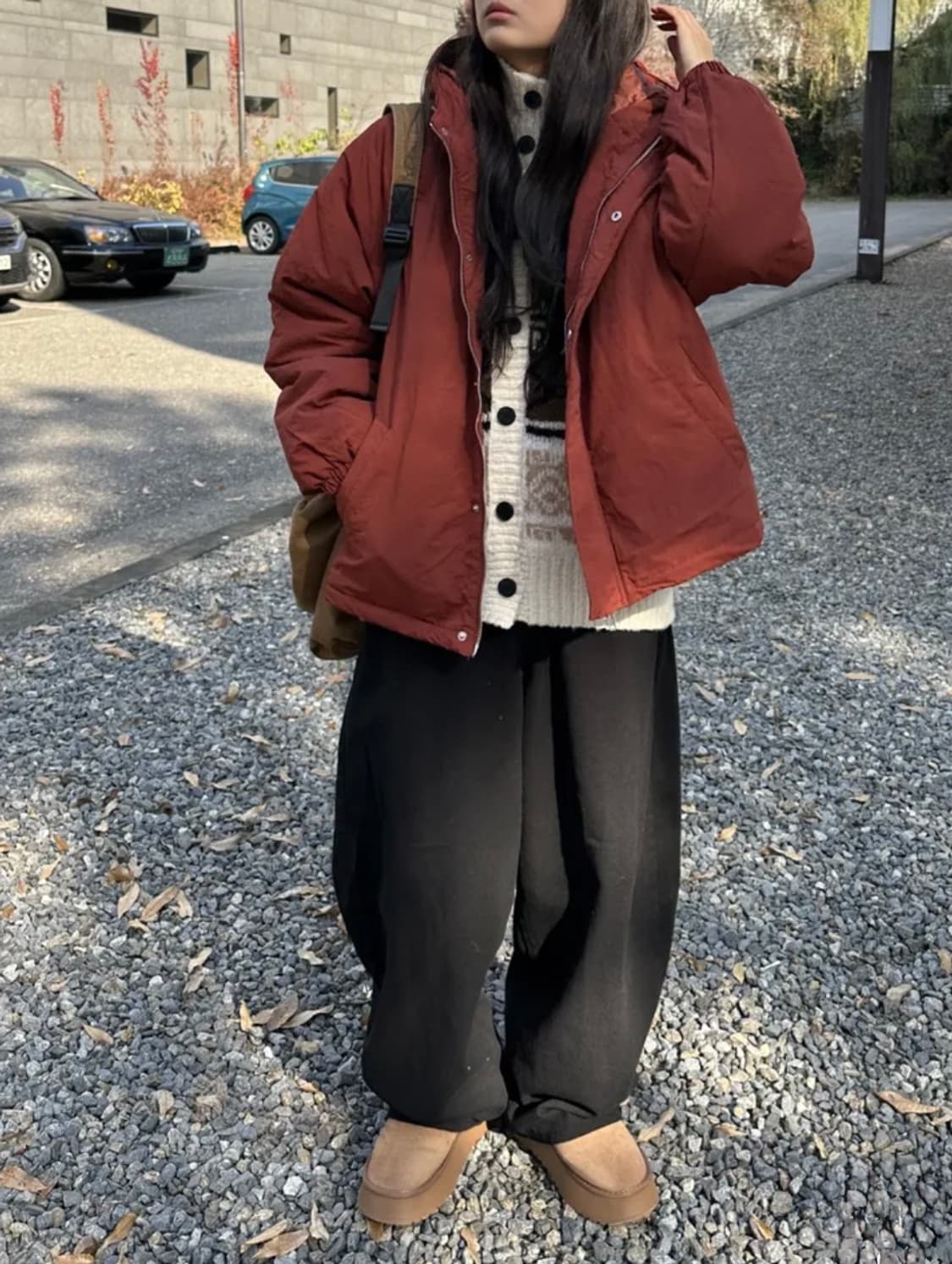 플랩 스토퍼 웰론 후드패딩 점퍼 브릭 컬러 상품이미지2