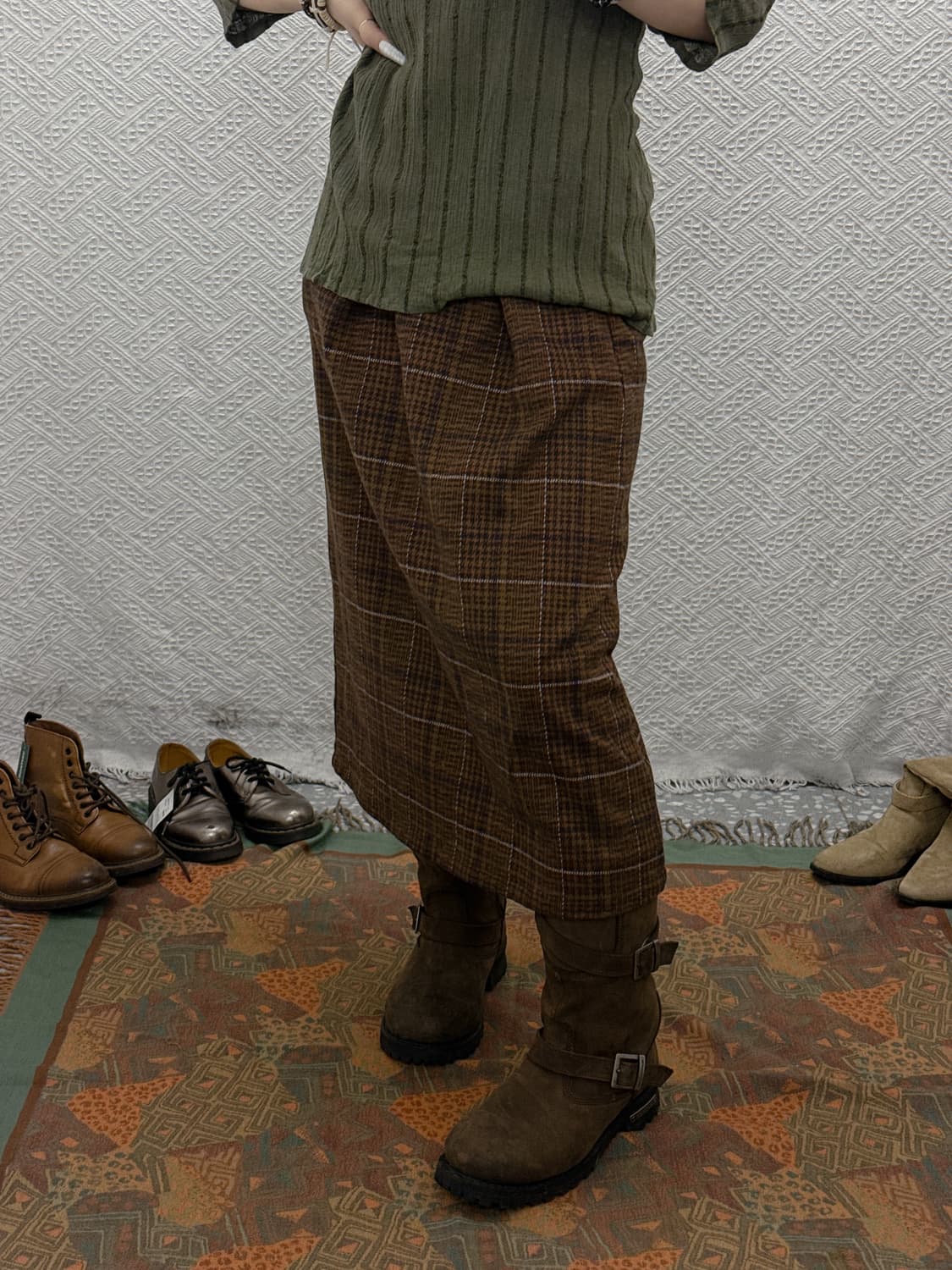 빈티지 러블리 플레어 밴딩 포켓 체크 롱스커트 K0027 상품이미지1