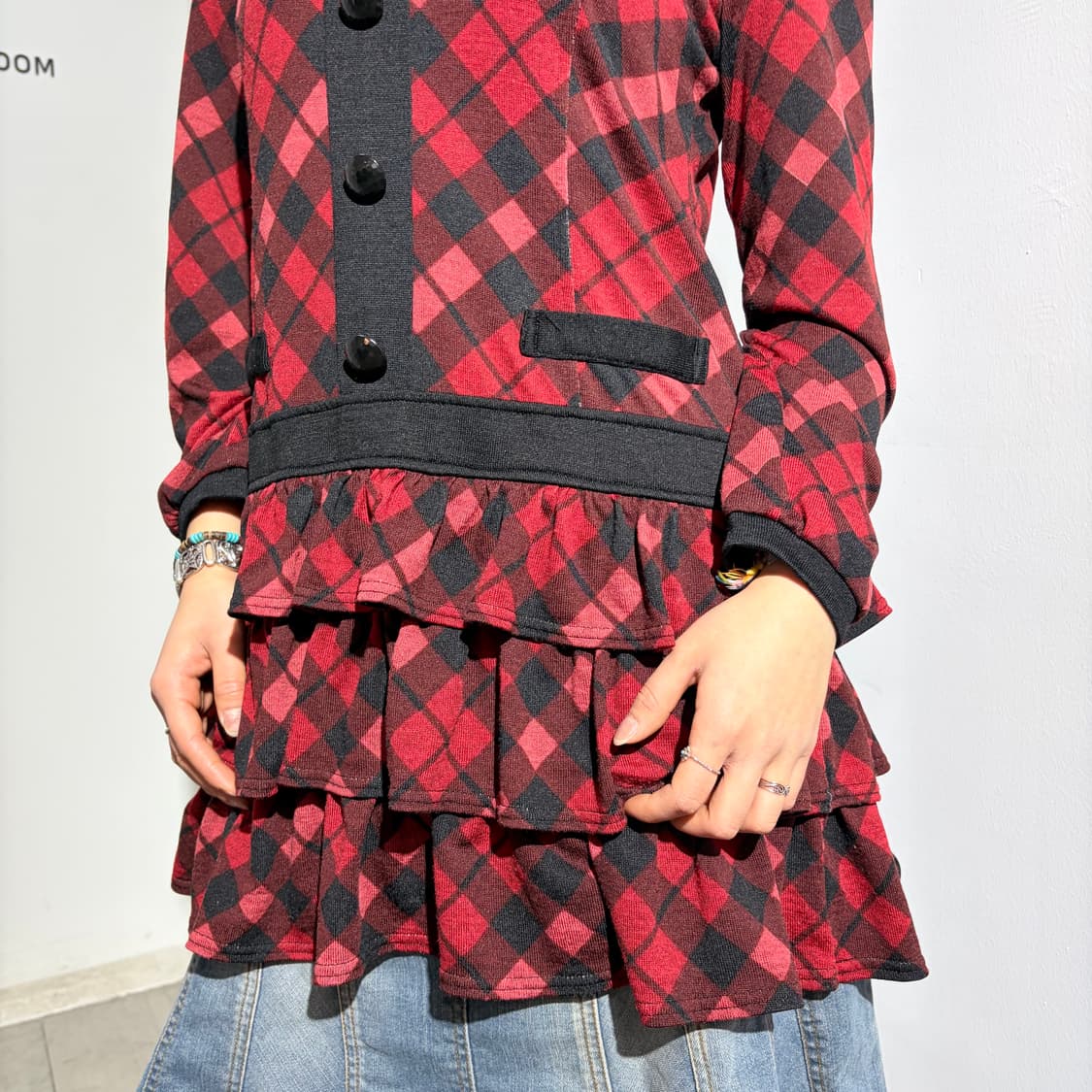 고스 체크 프릴 원피스 레이어드 티셔츠 상품이미지3