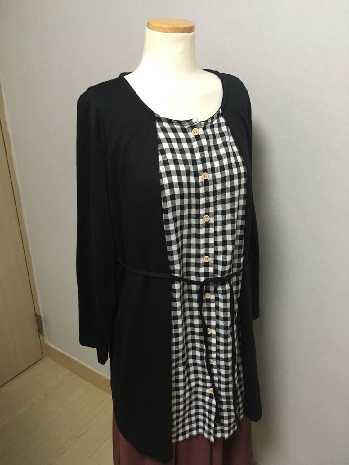 일본빈티지 바선생핏 체크 블랙 화이트 원피스 하구미 상품이미지4