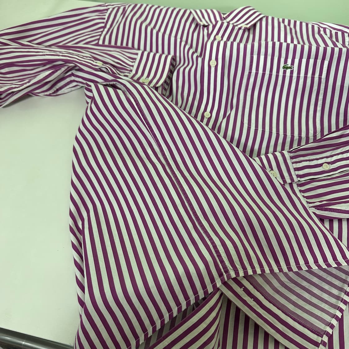 100 L 라코스테 원포켓 스몰로고 스트라이프 셔츠 남방 상품이미지5