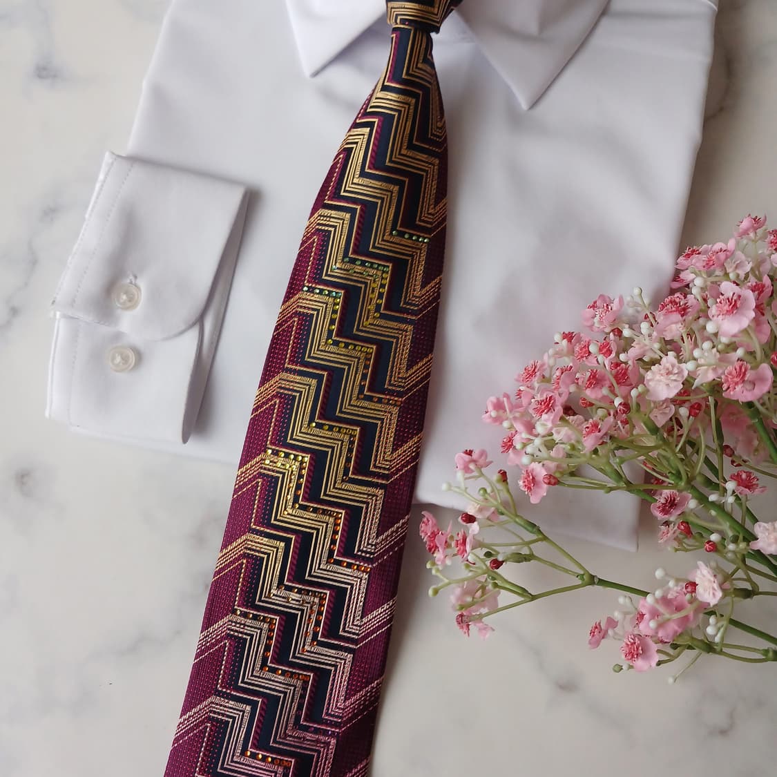 밀라숀 실크 퍼플 지그재그 패턴 넥타이 9.2cm A+등급 A19773
 상품이미지7