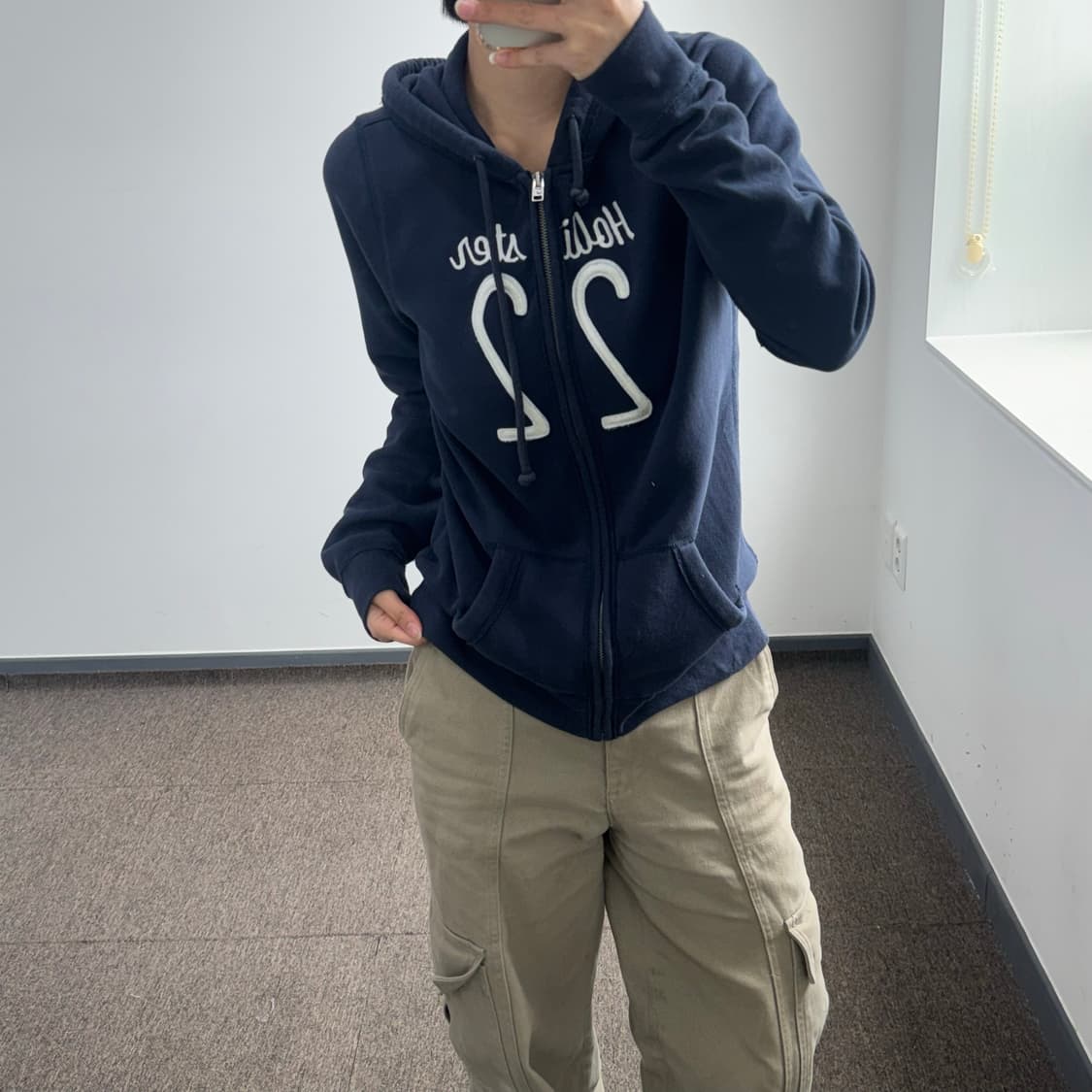 Hollister 홀리스터 레터링로고 네이비 후드집업 상품이미지1