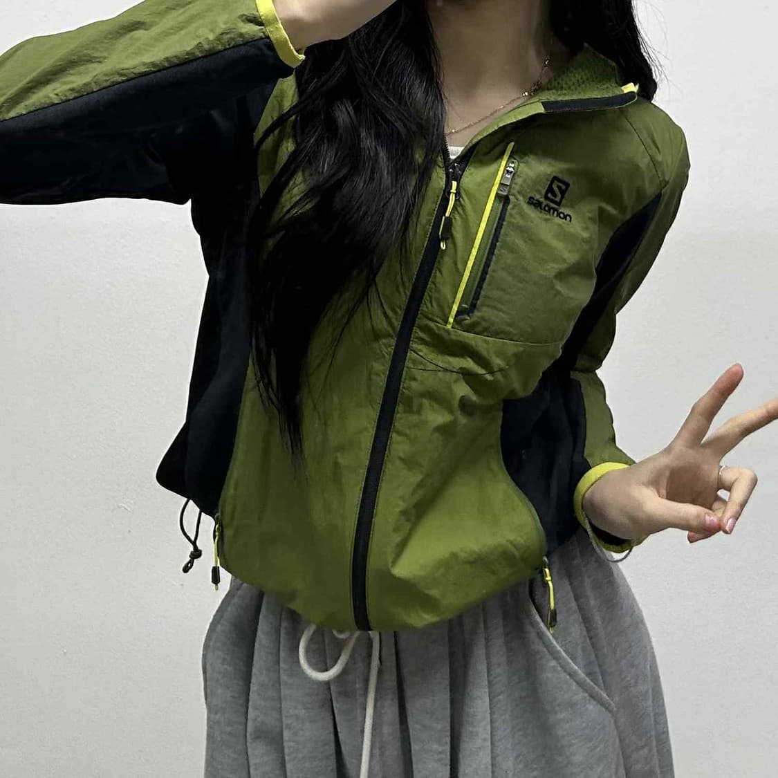 살로몬 고프코어 카키 윈드브레이커 자켓 후드집업 희귀져지(90) 상품이미지1