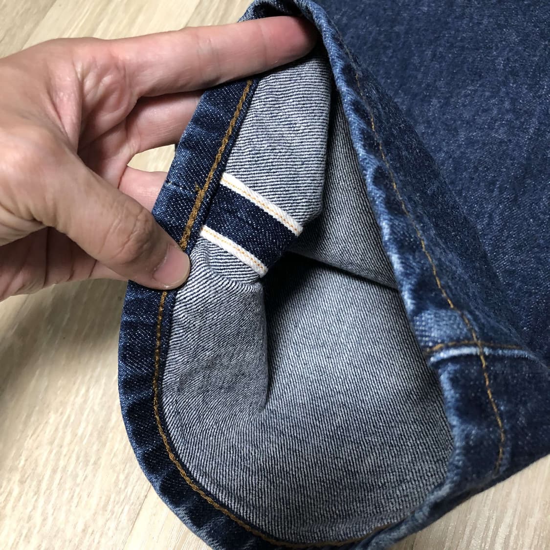 (M) 아웃스탠딩 30's 신치백 와이드 셀비지 데님 팬츠 인디고 데님 상품이미지2