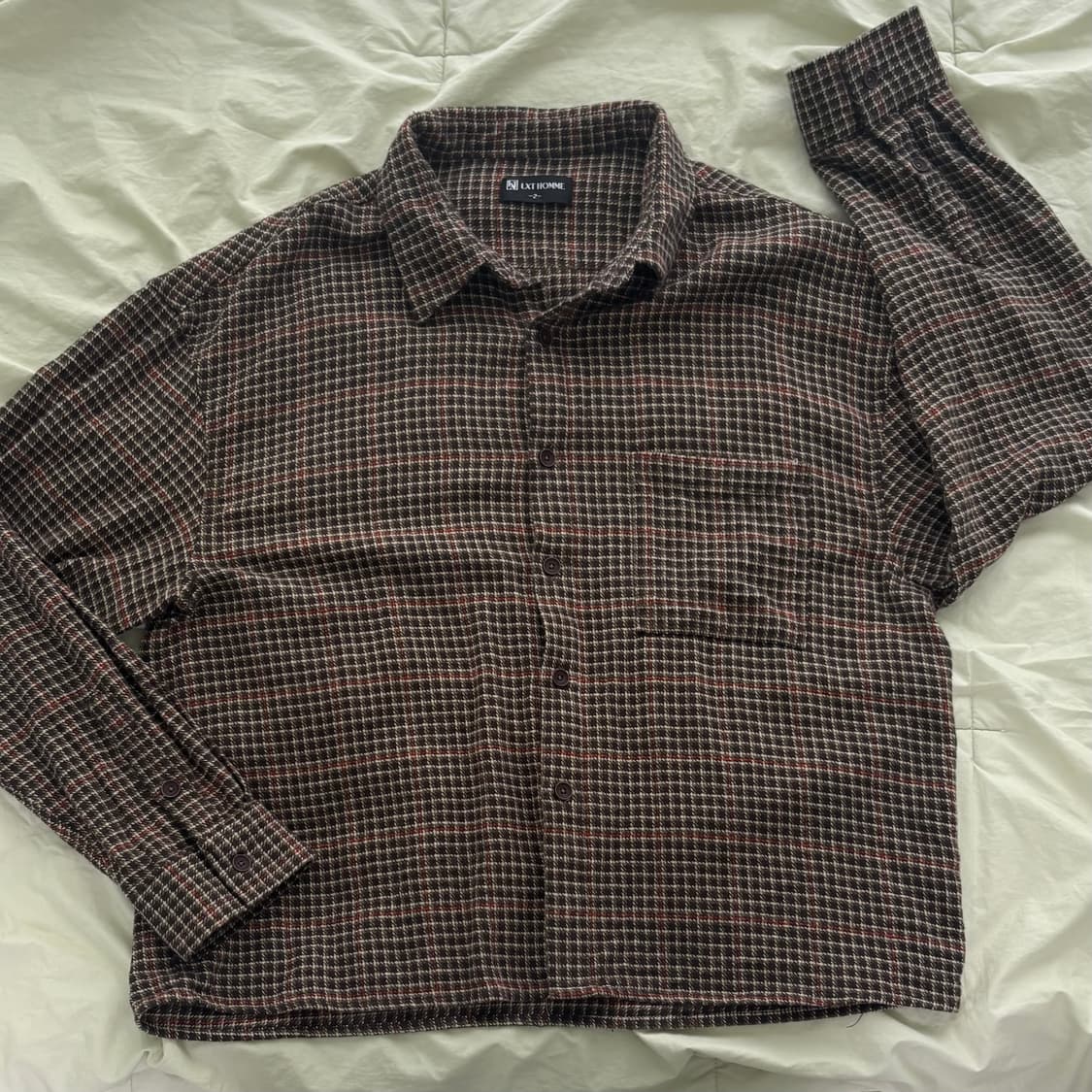 엘엑스티 빈티지 코튼 하운드 체크 크롭 셔츠 브라운 상품이미지2