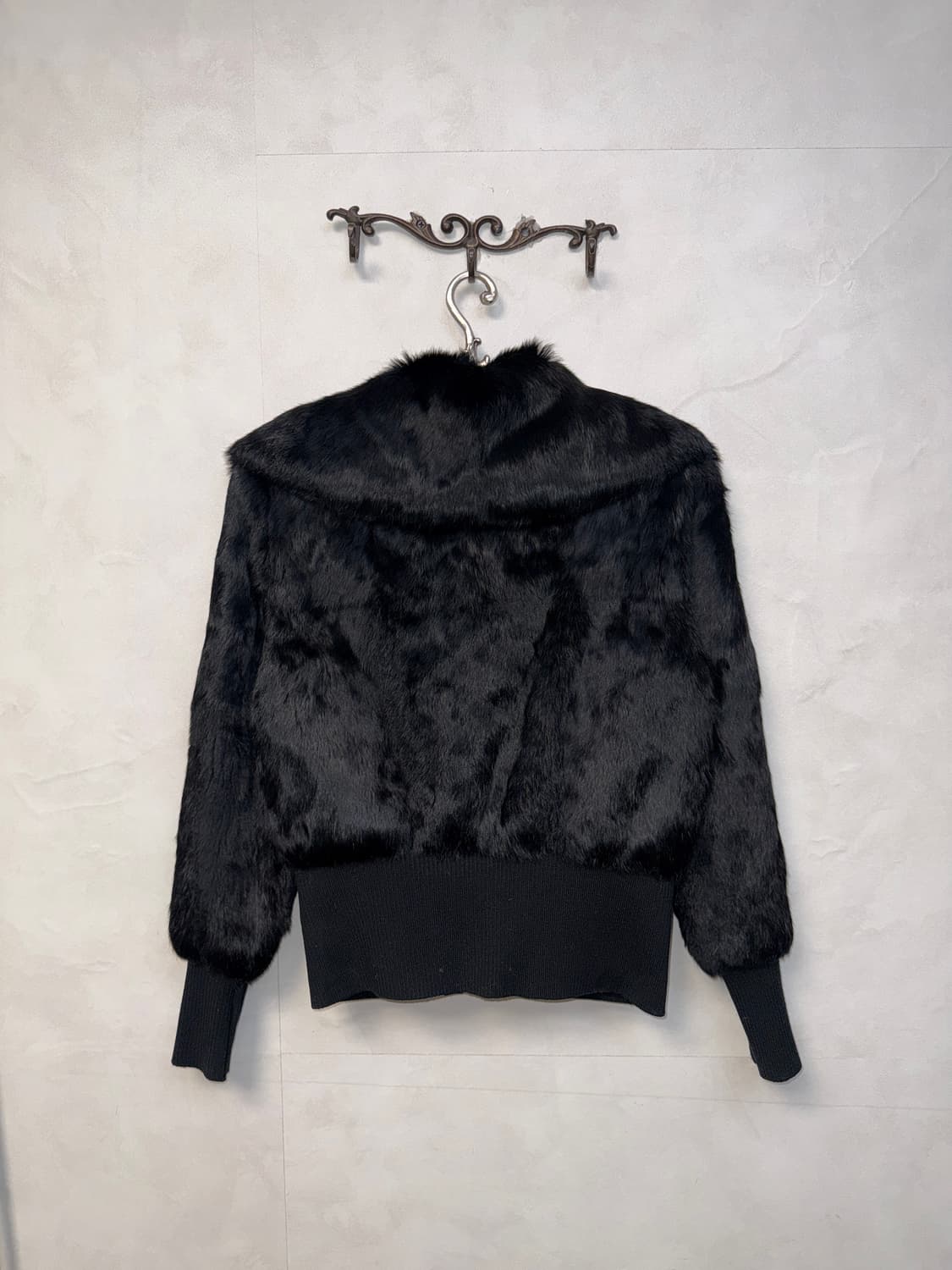 Black rabbit fur big collar zipup jacket 상품이미지3